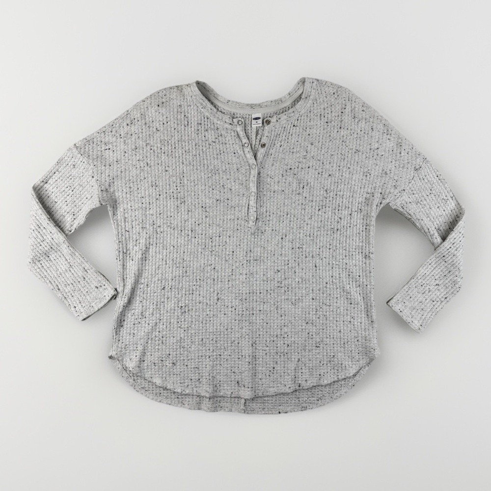 Old Navy Womens Waffle Knit Henley Shirt XS Gray Speckled‎ Snap Front Soft Cozy
